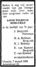 1968 Overlijden Louis Wilhelm Bergveld [1896 - 1968]  